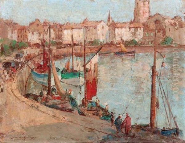 St Tropez Harbour Oil Painting by William Lee Hankey