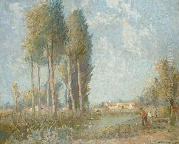 Fisherman By A River Oil Painting by William Lee Hankey