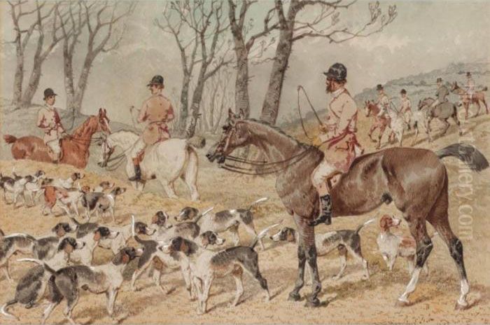The Meet; Breaking Cover; Full Cry; The Death Oil Painting by John Frederick Herring Snr