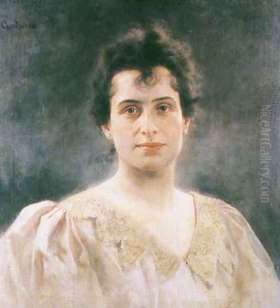 Portrait of a Woman in a Dress with Lacy Collar Oil Painting by Ladislas Wladislaw von Czachorski