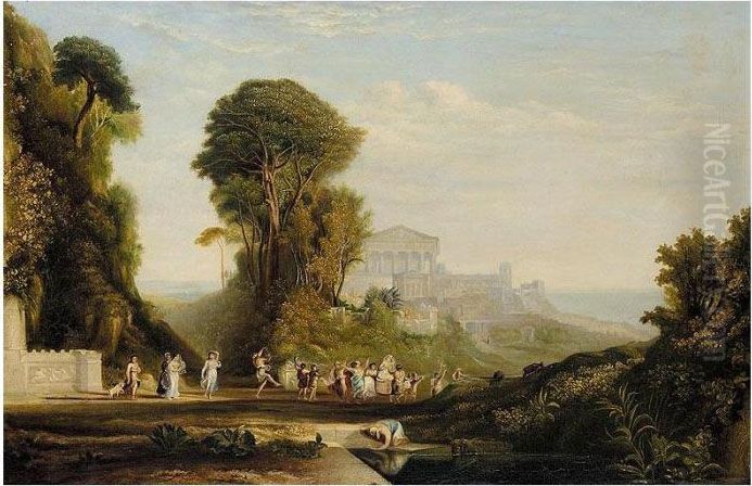 Classical Landscape With Temples And A Festive Procession Oil Painting by Claude Lorrain (Claude Gellee)