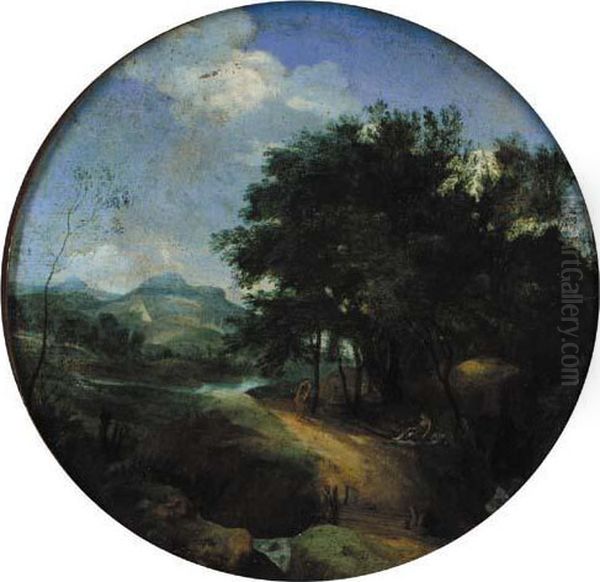Classical Figures In A Pastoral Landscape With Some Buildings Beyond Oil Painting by Claude Lorrain (Claude Gellee)