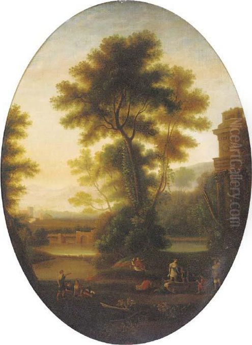A Classical Landscape With Wine Makers And Other Figures By Ruins Oil Painting by Claude Lorrain (Claude Gellee)
