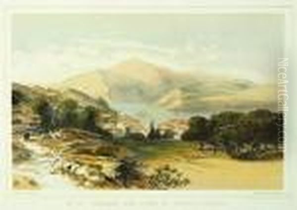 Harbour And Town Of Vathy - 
Ithaca; View From The Castle Hill, Looking To Monte Skopo- Zante Oil Painting by Edward Lear