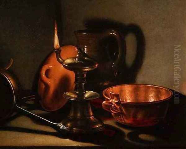 A Still Life with an oil lamp Oil Painting by Cornelis Jacobsz Delff