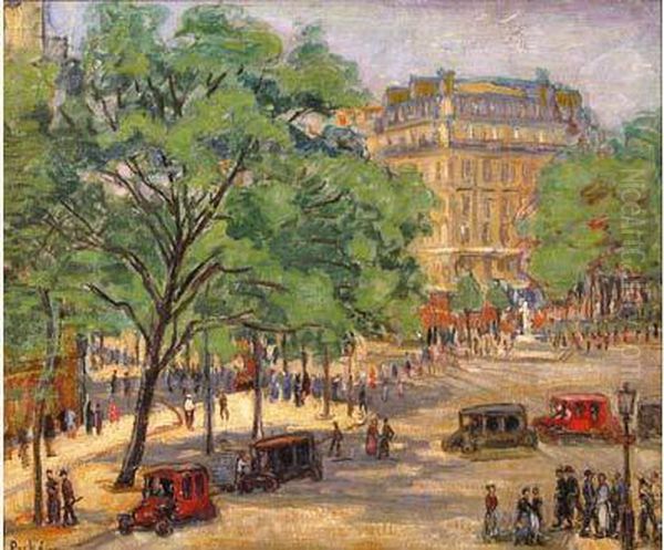 Carrefour Anime A Paris Oil Painting by Jean Misceslas Peske