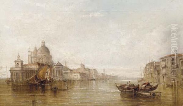 Bragozzi In The Bacino Of San Marco With Piazza San Marco Beyond Oil Painting by Alfred Pollentine
