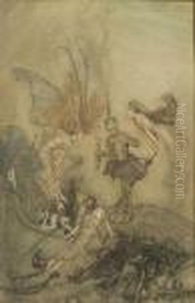 Scene With Nobleman And Mermaids 
Frame Makers Oil Painting by Arthur Rackham