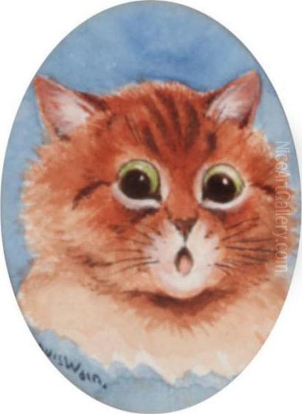Study Of Cats Head's Oil Painting by Louis Wain