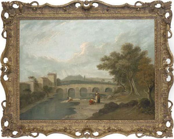 The Bridge Of Augustus At Rimini Oil Painting by Richard Wilson