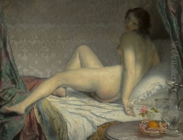 A Female Nude Oil Painting by Manes, Josef