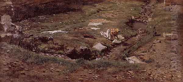 Lavandera. Alrededores de Valencia Oil Painting by Antonio Munoz Degrain