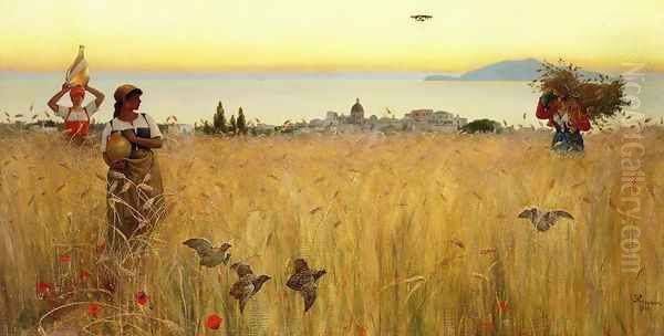 Women in the Wheat Fields, Anacapri Oil Painting by Charles Caryl Coleman
