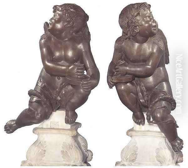 Candelabra Angels Oil Painting by Donatello (Donato di Niccolo)