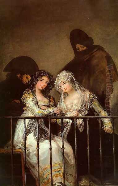 Majas On A Balcony Oil Painting by Francisco Goya Fuendetodos