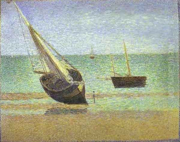 Boats. Bateux, maree basse, Grandcamp Oil Painting by Georges Seurat