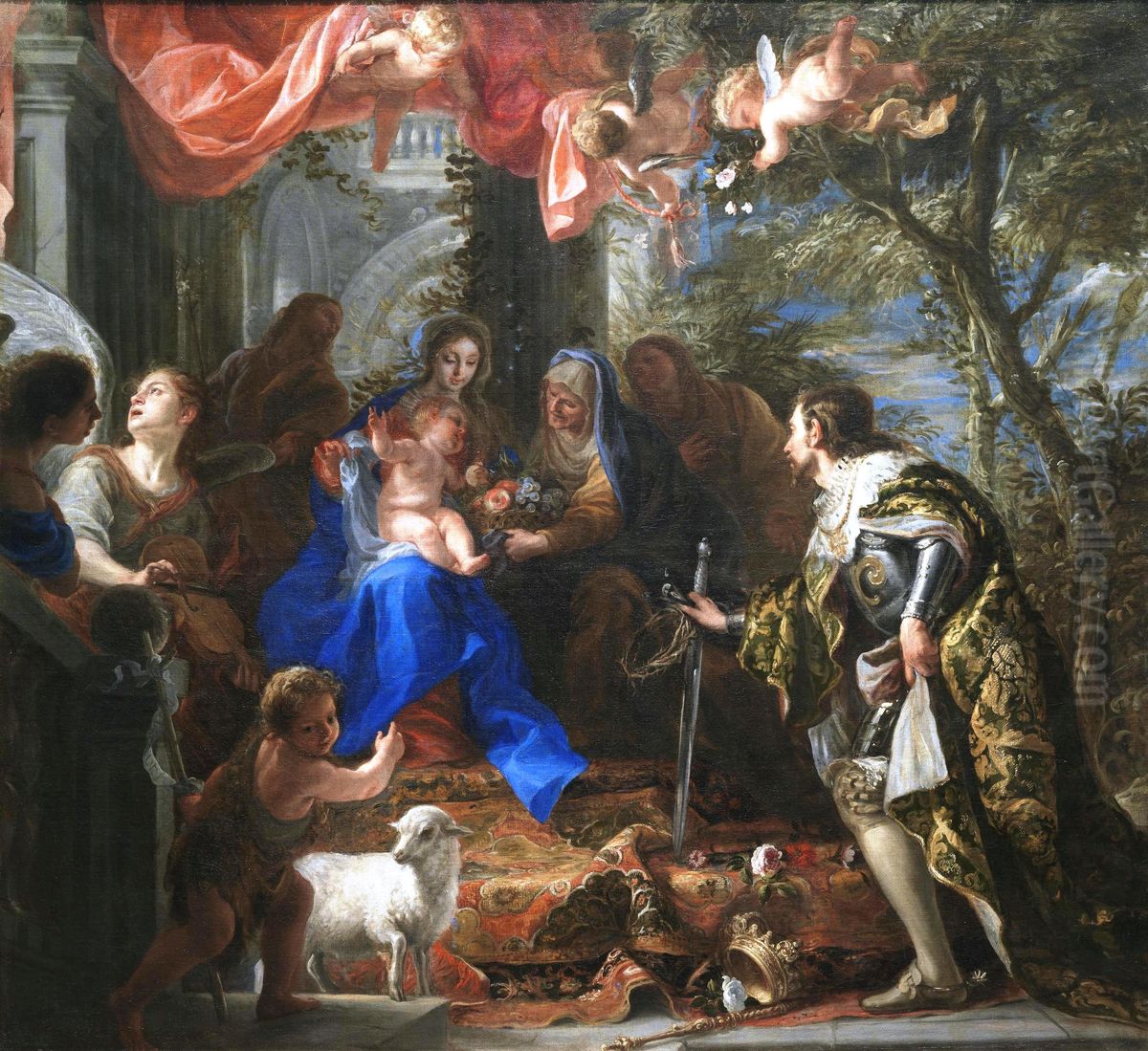 Virgin and Child Adored by St Louis, King of France Oil Painting by Claudio Coello