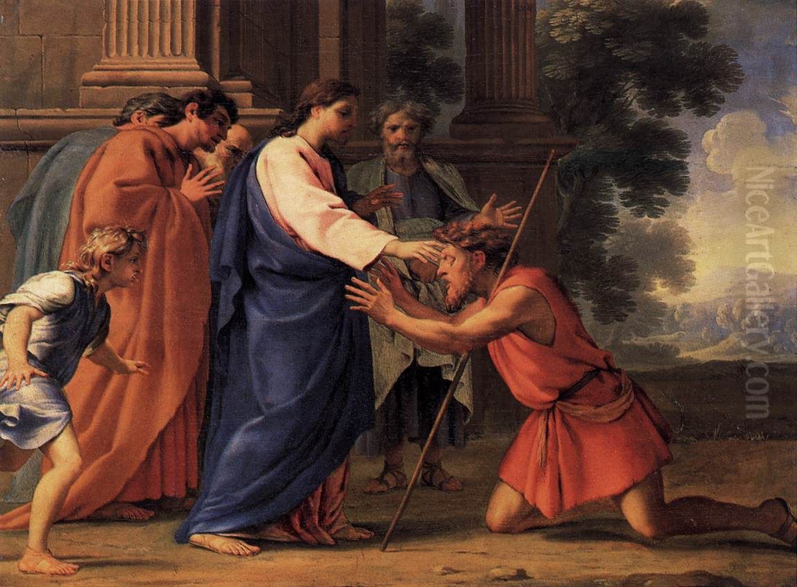 Christ Healing the Blind Man Oil Painting by Eustache Le Sueur