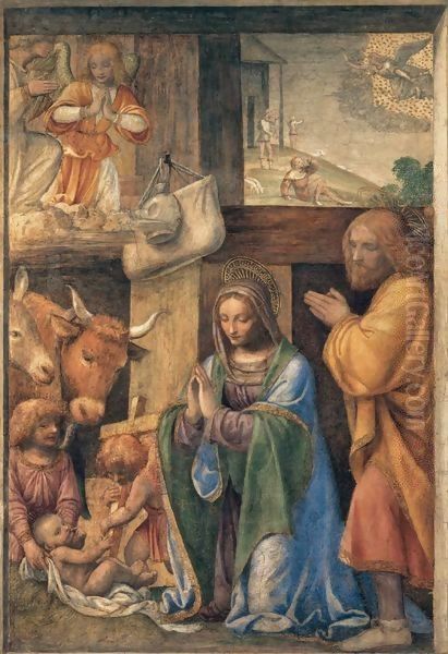 Nativity and Annunciation to the Shepherds Oil Painting by Bernardino Luini