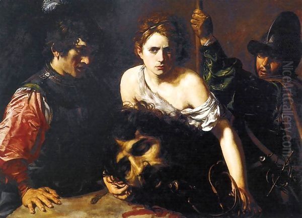 David with the Head of Goliath and Two Soldiers Oil Painting by Jean de Boulogne Valentin