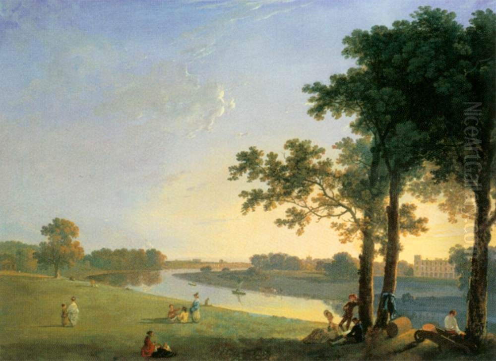 View of Syon House across the Thames near Kew Gardens Oil Painting by Richard Wilson