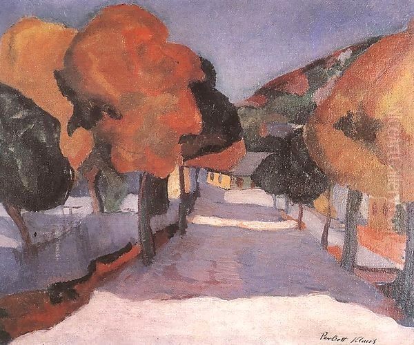 Street at Nagybanya 1907 Oil Painting by Tibor Duray