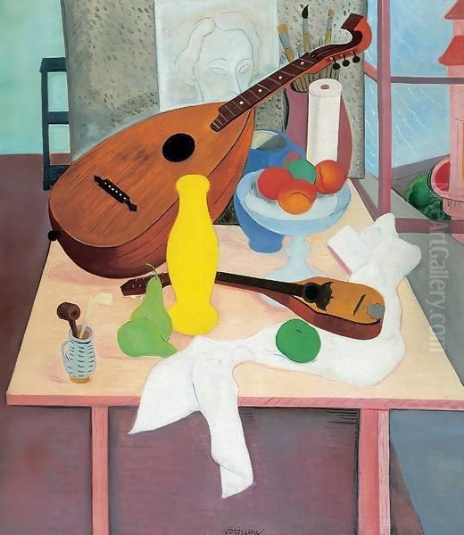 Still life with Mandolin 1920s Oil Painting by George Loftus Noyes
