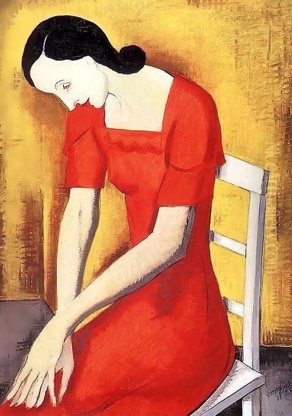 Woman in Red 1933 Oil Painting by George Loftus Noyes