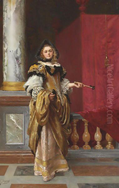 Arriving at the Ball Oil Painting by Jacquet Gustave