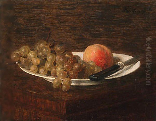 Nature morte, pche et raisin Oil Painting by Ignace Henri Jean Fantin-Latour