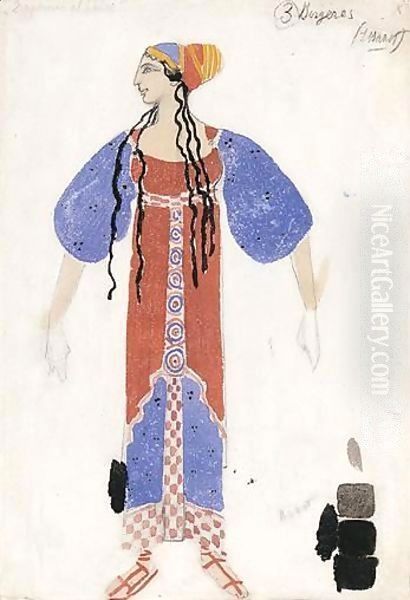 Costume Design For The Shepherdess In 'Daphnis And Chloe' (1912) Oil Painting by Leon Samoilovitch Bakst