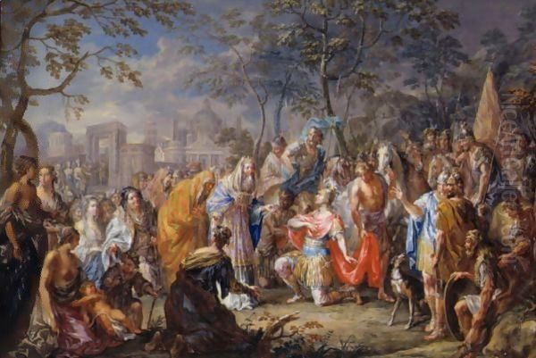 Alexander The Great Receiving The Keys Of Babylon From The High Priest Oil Painting by Johann Georg Platzer