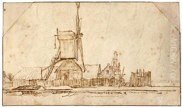 Landscape With A Windmill And Other Buildings Oil Painting by Harmenszoon van Rijn Rembrandt