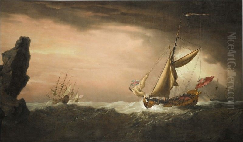 An English yacht in a gale force wind Oil Painting by Willem van de Velde the Younger