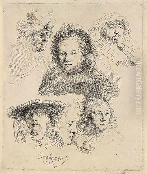 Studies Of The Head Of Saskia And Others Oil Painting by Harmenszoon van Rijn Rembrandt