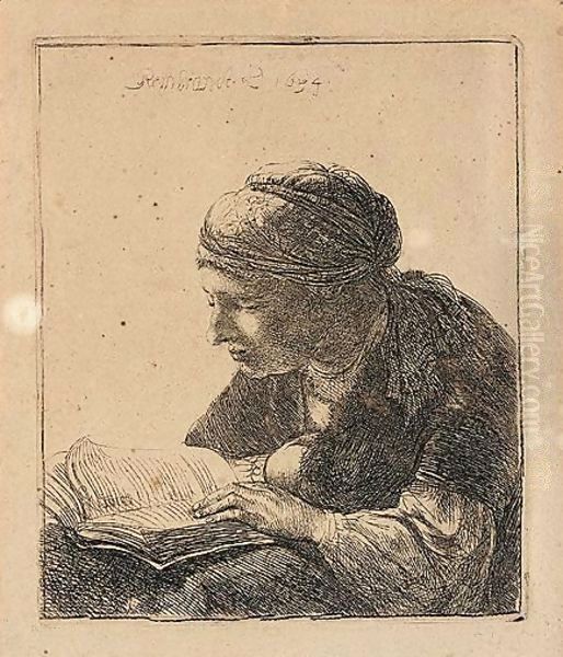 Woman Reading Oil Painting by Harmenszoon van Rijn Rembrandt