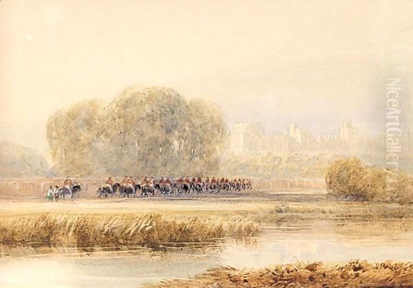 Horsemen Approaching Windsor Castle Oil Painting by David Cox