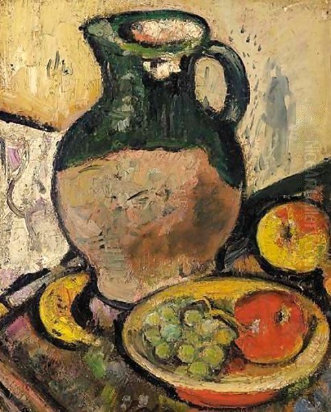A Still Life Of Fruit And Green Jug Oil Painting by George Leslie Hunter
