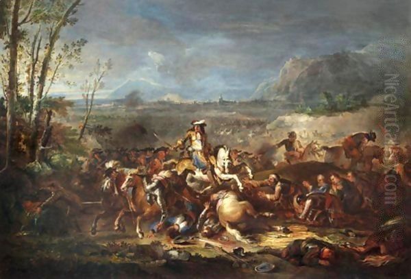 Scene De Bataille Avec Louis XIV A Cheval Oil Painting by Joseph Parrocel