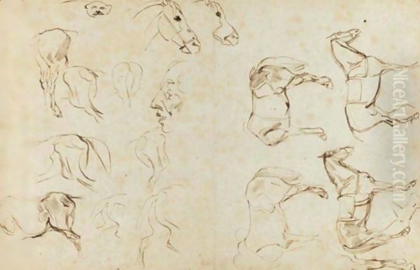 Etude De Chevaux Oil Painting by Eugene Delacroix