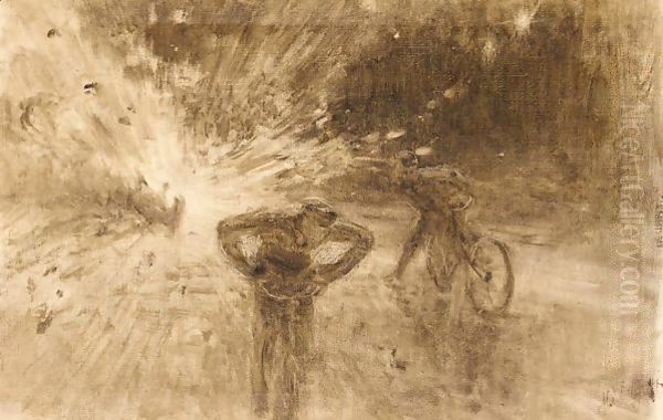 Monochrome Sketch Of The Terrorist Attack In 1916 On King Albert I Of Belgium Oil Painting by Repin Iliya