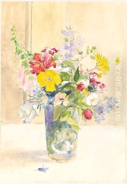 Still Life Of Flowers Oil Painting by Gerard Chowne