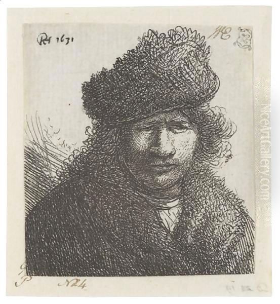 Self Portrait In A Slant Fur Cap Bust Oil Painting by Harmenszoon van Rijn Rembrandt