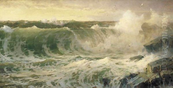 Rocky Surf Off Rhode Island Oil Painting by William Trost Richards