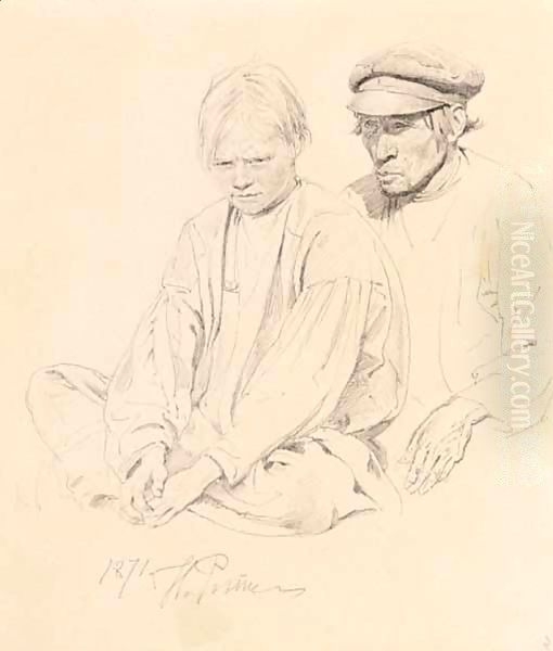 Study Of Peasant Boy And Man Oil Painting by Repin Iliya