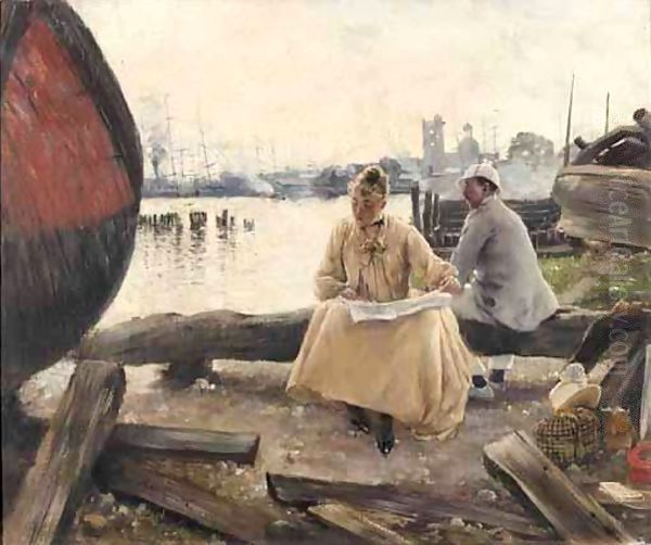 Les Galants, Dordrecht Oil Painting by Norbert Goeneutte