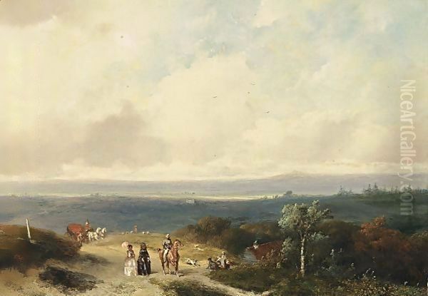 Elegant Figures In The Landscape Of Montferlant, Gelderland Oil Painting by Johannes Franciscus Hoppenbrouwers