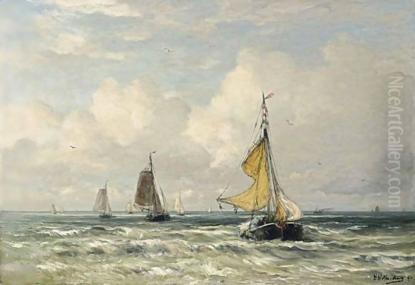 The Return Of The Fishing Fleet, Scheveningen Oil Painting by Hendrik Willem Mesdag