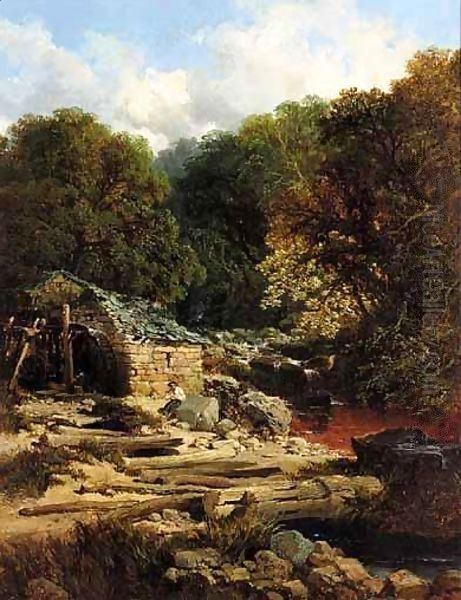 Fisherman By A Watermill Oil Painting by Edmund John Niemann