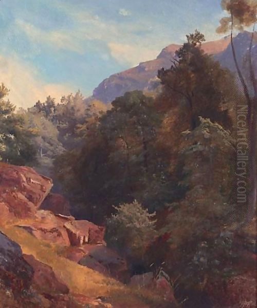 Alpine Landscape Oil Painting by Johann Gottfried Steffan